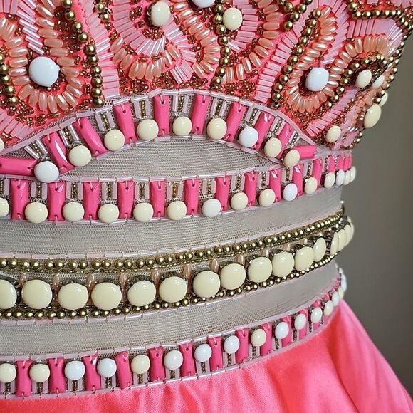 NWT Rachel Allan Neon Coral Beaded Halter A‎ Line Backless Formal Gown 8 - Picture 5 of 15